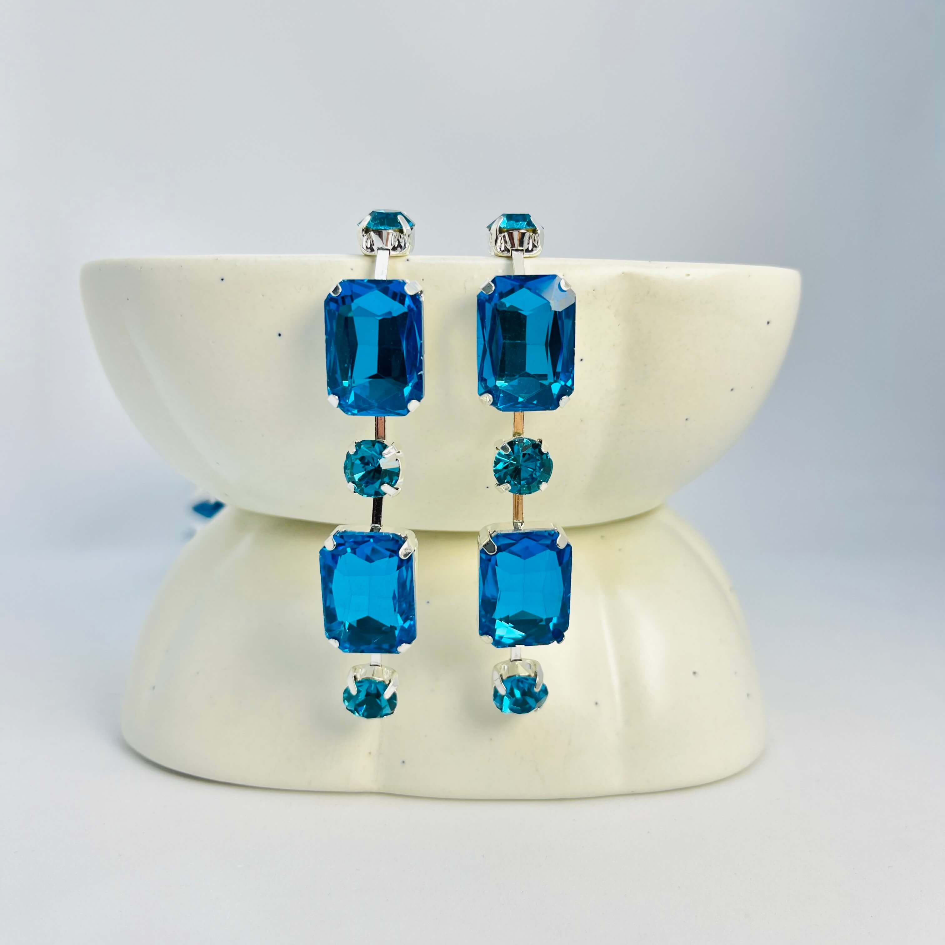 RHINESTONE DROPS (BLUE) - SILVER