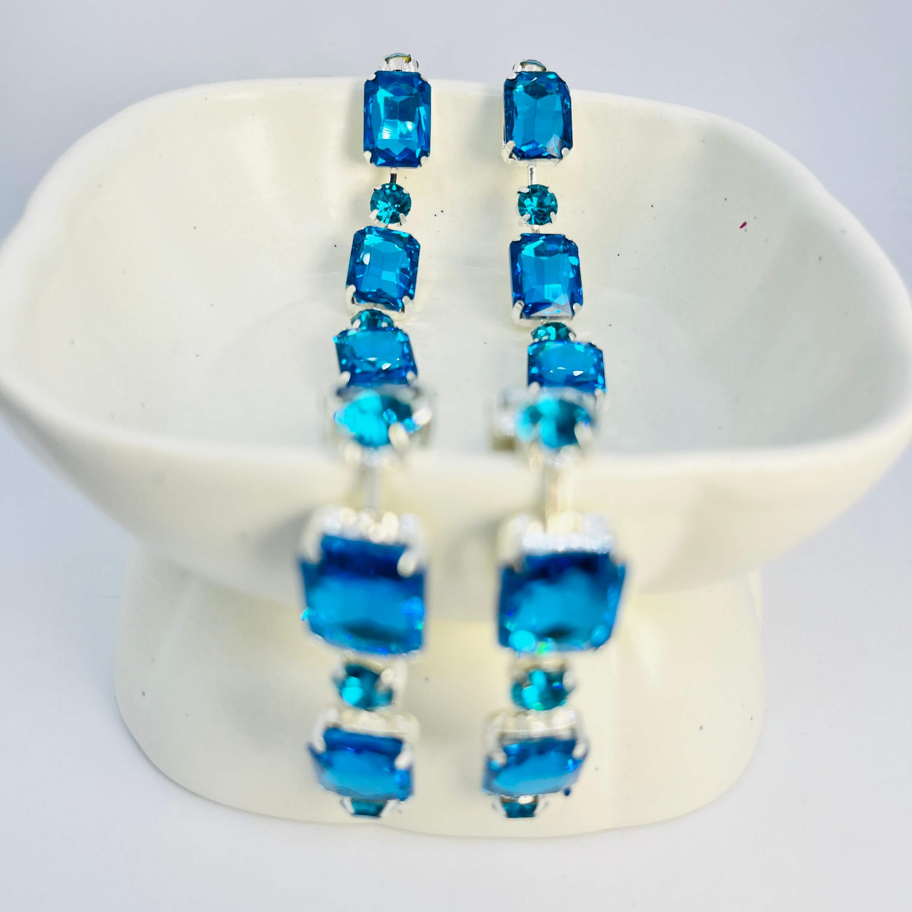 RHINESTONE DROPS (BLUE) - SILVER