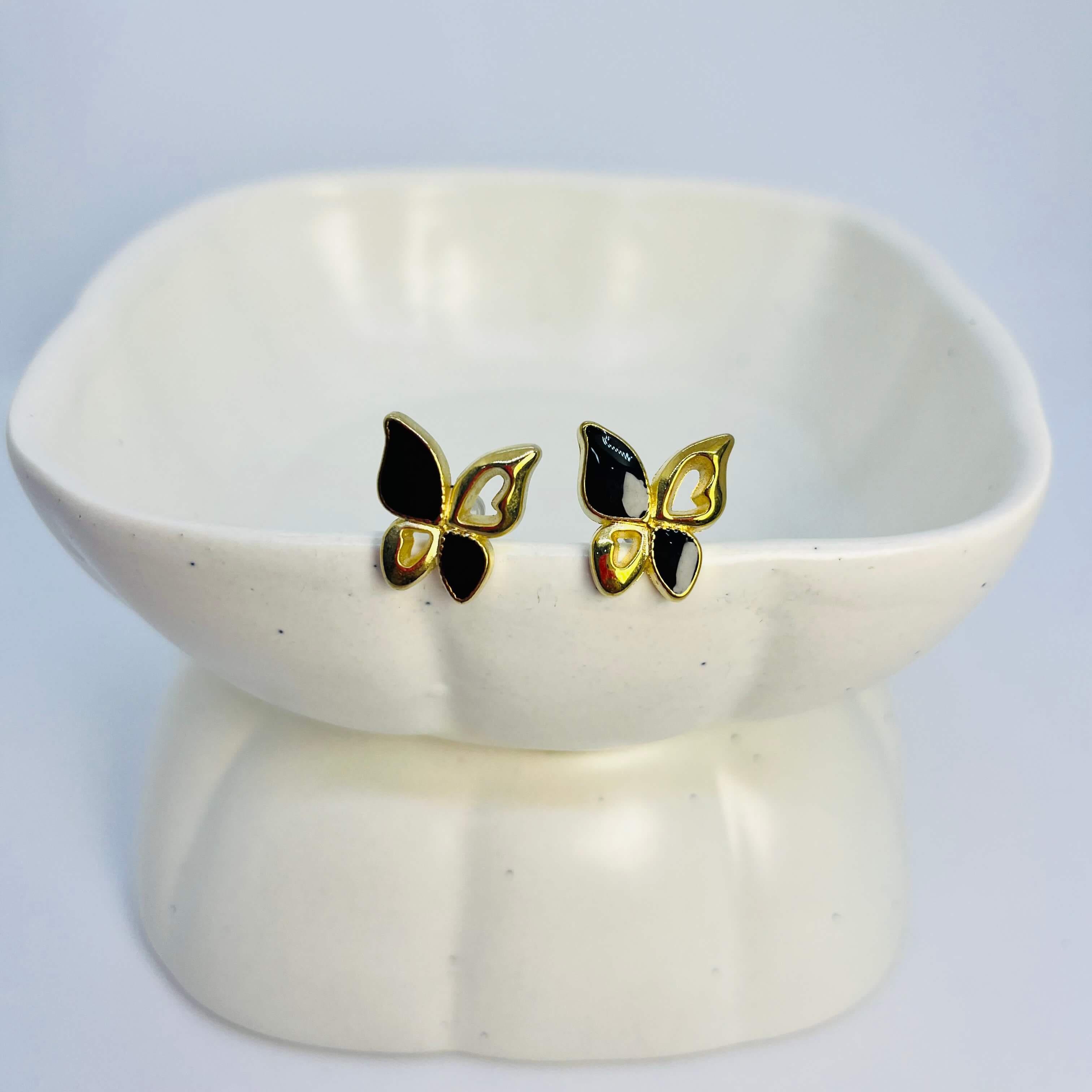 GOLDEN AND BLACK BUTTERFLY STUDS (BLACK) - GOLDEN